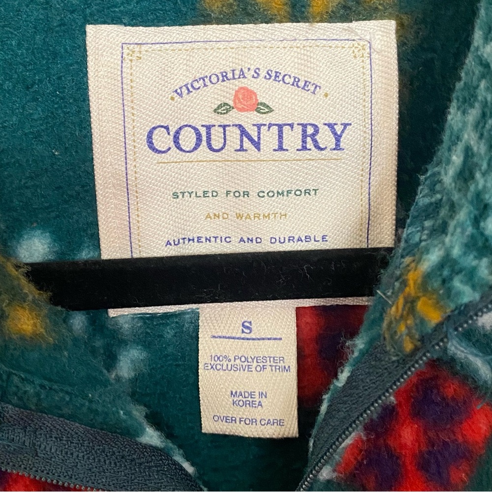 Victorias Secret Country Green Fleece 1/4 Zip Pullover Fair Isle Size Small - Picture 6 of 9